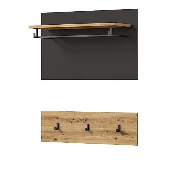 Inn.Furn Garderobenpaneel Eiche Grau 80 cm mit Kleiderstange Cooper günstig online kaufen