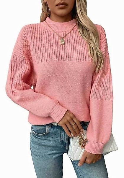 YRIIOMO Strickpullover Rosa in Größe L: Hochgeschlossener, entspannter, wei günstig online kaufen