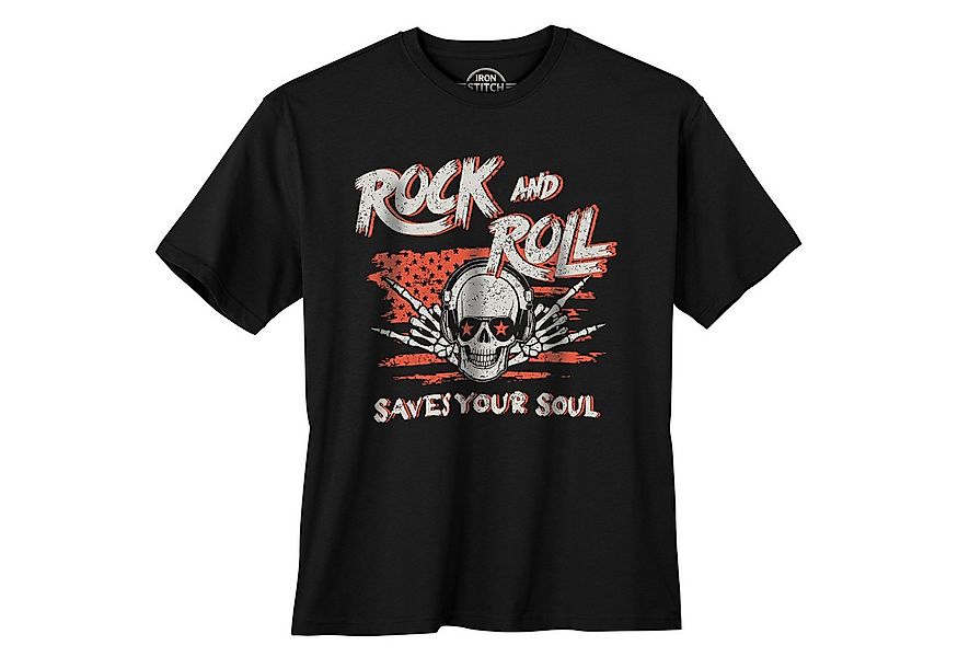 Iron Stitch Print-Shirt Iron Stitch Übergrößen T-Shirt schwarz Rock Skull günstig online kaufen