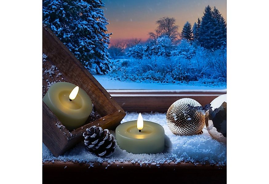 MARELIDA LED-Kerze LED Maxi Teelichter XL Jumbo Outdoor Timer D: 6,8cm grün günstig online kaufen