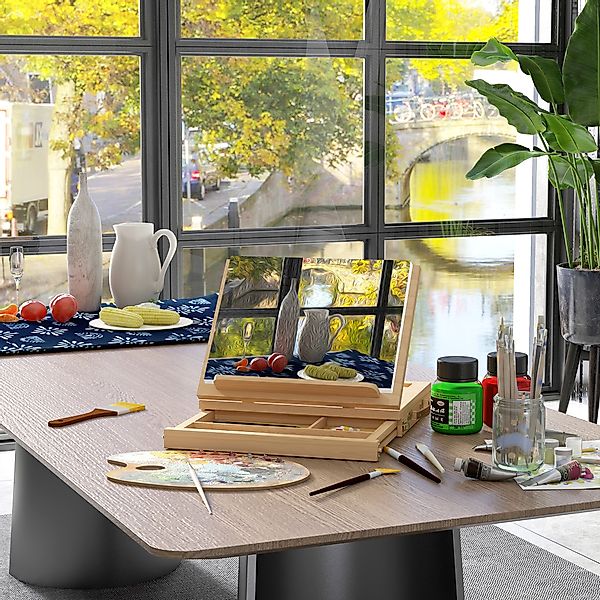 Vinsetto Staffelei Winkelverstellbare Tischstaffelei mit Griff, Naturholz 3 günstig online kaufen