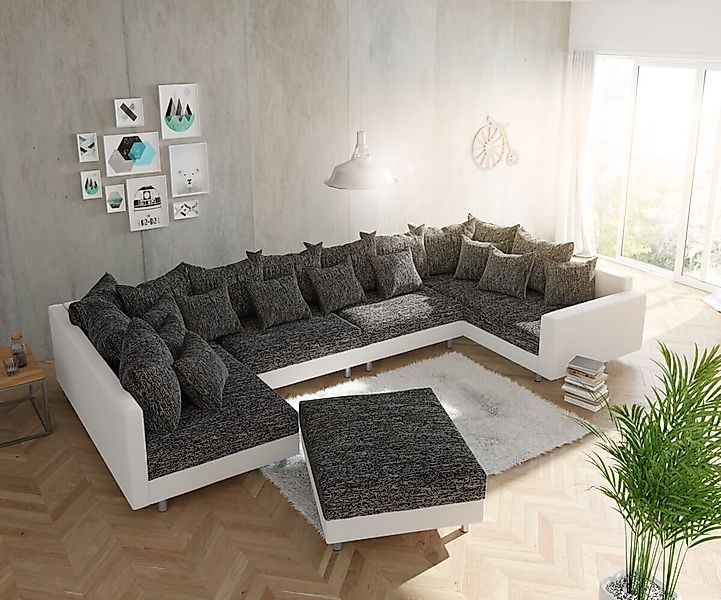 DELIFE Wohnlandschaft Clovis, XL Weiss Schwarz günstig online kaufen