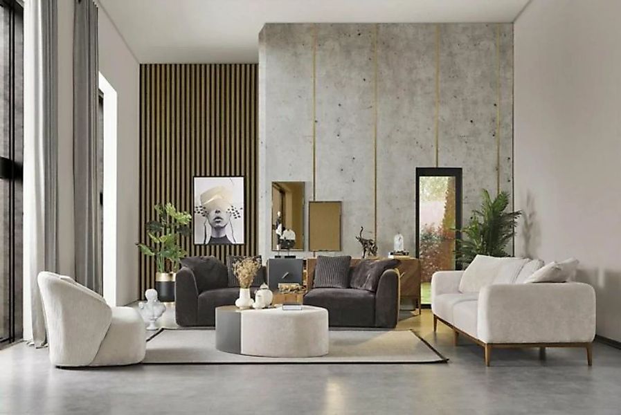 JVmoebel Sofa Sofagarnitur Sofa Stoff Sofas Modern Wohnzimmer Weiß 3tlg, 3 günstig online kaufen