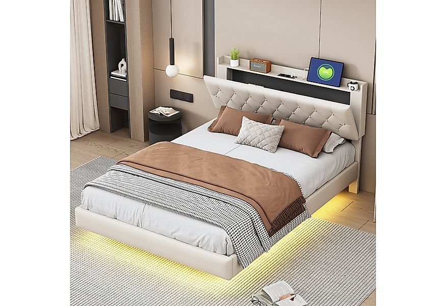 STILVORA Polsterbett 140×200 Doppelbett mit USB und LED Licht,Bettgestell o günstig online kaufen