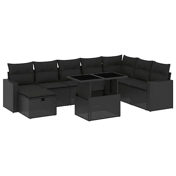 vidaXL 9-Tlg Garten-Sofagarnitur mit Kissen Schwarz Poly Rattan 3274865 günstig online kaufen