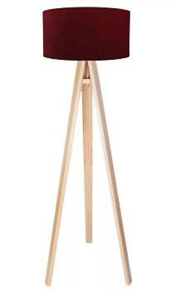 Dreibein Stehlampe Holz 140cm Bordeaux Retro Wohnzimmer günstig online kaufen