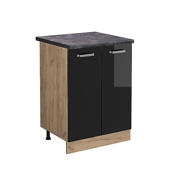 Vicco Küchenunterschrank R-Line Schwarz Hochglanz/Goldkraft Eiche 60 cm AP günstig online kaufen