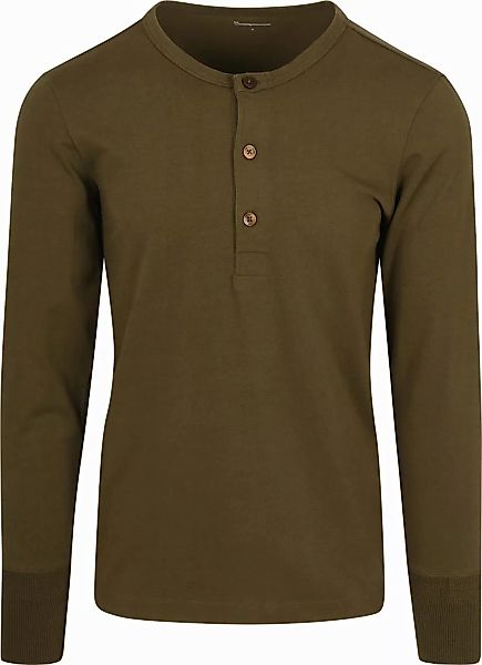 WissenCotton Apparel Langarm-T-Shirt Henley Olivgrün - Größe XL günstig online kaufen