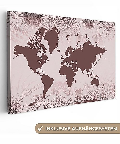 OneMillionCanvasses® Leinwandbild Weltkarte - Blumen - Lila, Fotodruck (1 S günstig online kaufen