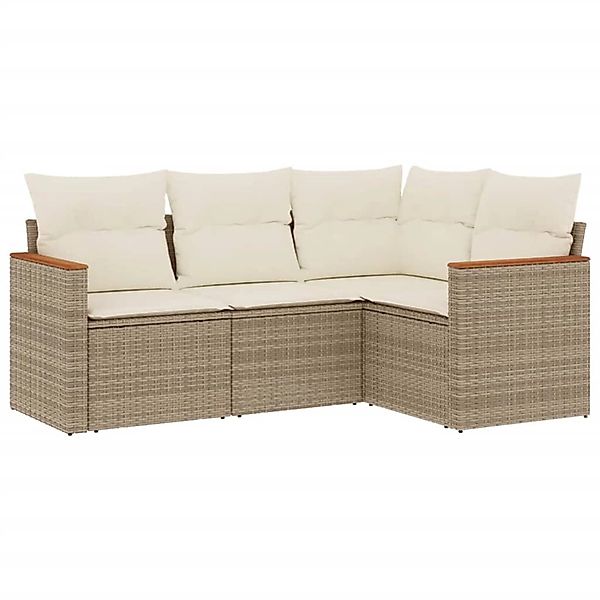 vidaXL 4-Tlg Garten-Sofagarnitur mit Kissen Beige Poly Rattan 3225932 günstig online kaufen