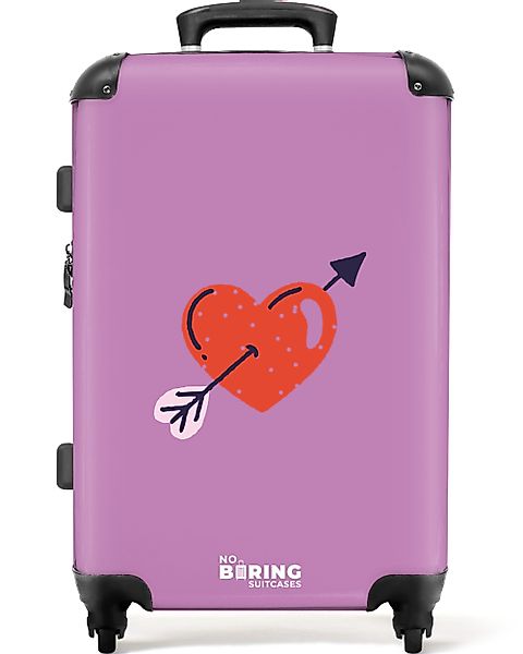 NoBoringSuitcases.com© Hartschalen-Trolley Lila mit rotem Herz günstig online kaufen