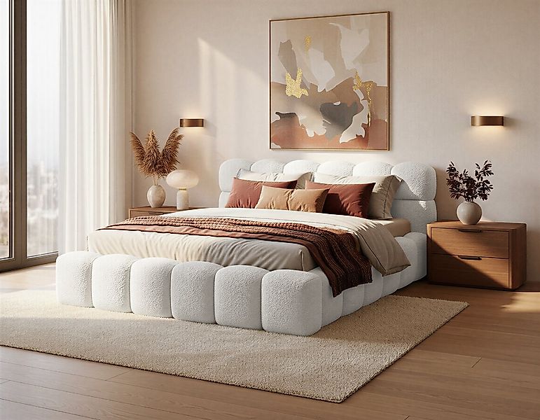 yourhouse24 Polsterbett Boston Slim Bouclé kompaktes Wolkenbett mit Bettkas günstig online kaufen