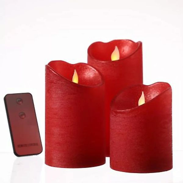 MARELIDA LED Kerzenset mit Fernbedienung Echtwachs 3 Größen 3er Set rot günstig online kaufen