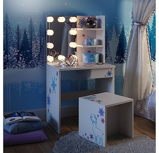 Vicco Schminktisch Schneeflocke, Weiß, 54.8 cm mit LED Beleuchtung günstig online kaufen