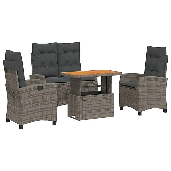 vidaXL 4-Tlg Garten-Essgruppe mit Kissen Grau Poly Rattan 3277407 günstig online kaufen