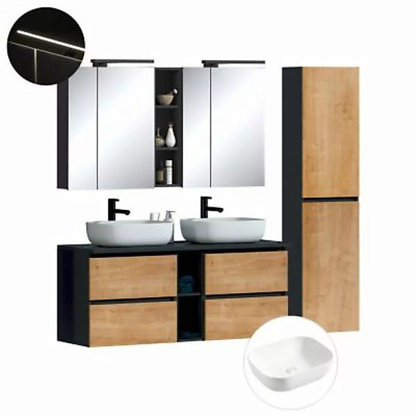 Lomadox Badezimmer Set mit Doppelwaschtisch und LED Spiegelschrank MODENA-5 günstig online kaufen