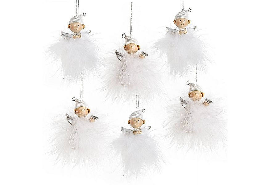 Logbuch-Verlag Dekofigur 6 Engel Anhänger weiß Silber mit Federn Schutzenge günstig online kaufen