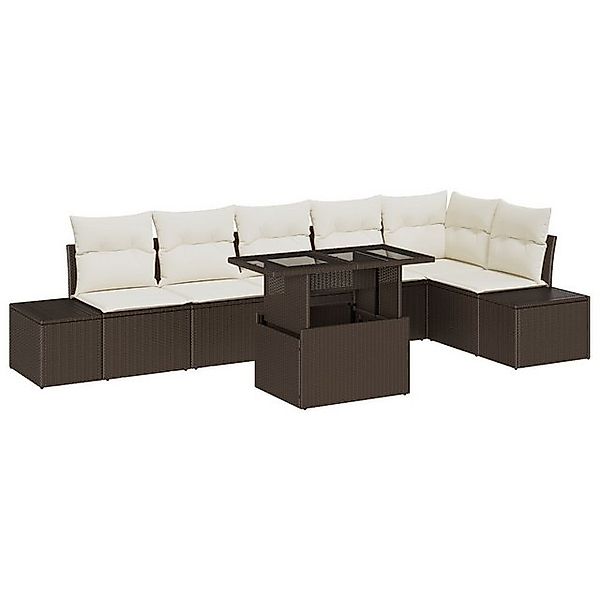 vidaXL Loungesofa 7-teiliges Gartensofa-Set mit Kissen Braun Poly Rattan, 7 günstig online kaufen