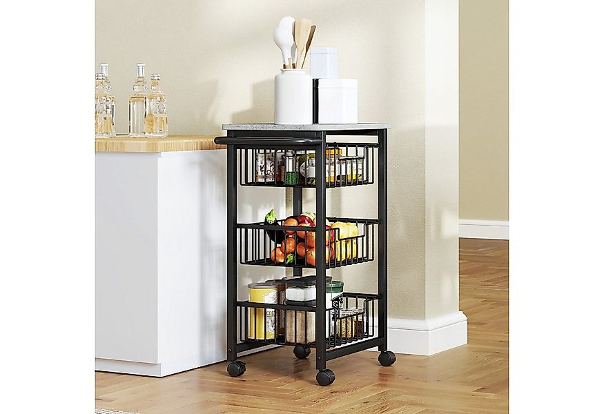 HOMCOM Servierwagen mit Arbeitsplatte, 3 ausziehbaren Stahlkörben, (Rollwag günstig online kaufen