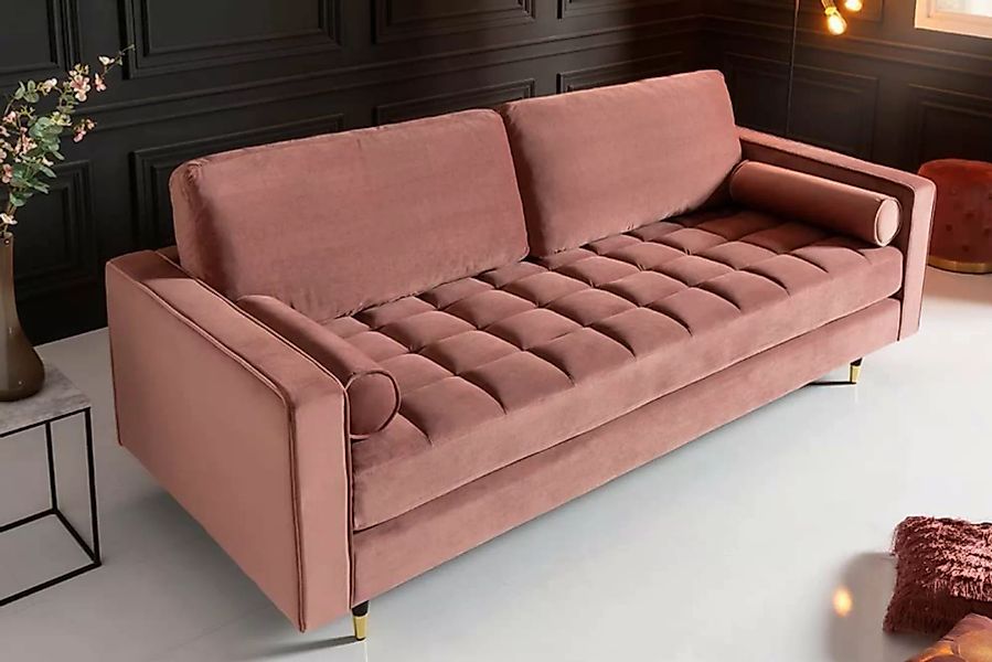 LebensWohnArt Sofa Modernes 3er Sofa 220cm COMFORT alt-rosa Samt Federkern günstig online kaufen