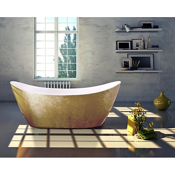 Bernstein Freistehende Badewanne SIENA Acryl Weiß BlattGold 173x73 günstig online kaufen