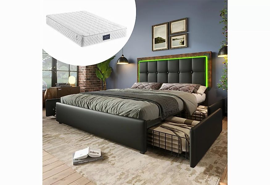 autolock Polsterbett Doppelbett,Polsterbett 160x200cm,mit LED-Beleuchtungsl günstig online kaufen