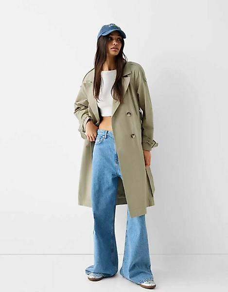 Bershka Trenchcoat Aus Baumwolle Damen S Khaki günstig online kaufen