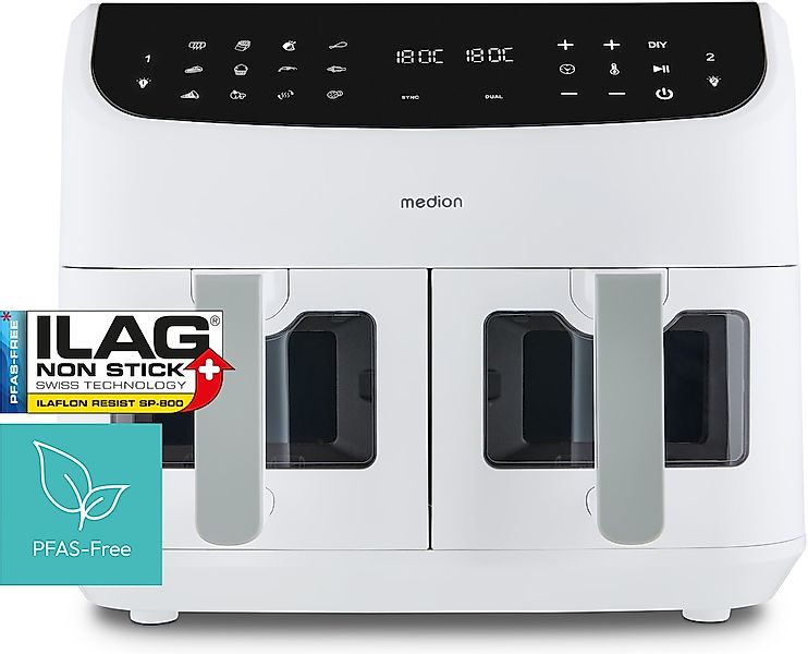 Medion Heißluftfritteuse "MD 11760 P20XXL Twin" 2400 W Temperatur 50 - 200 günstig online kaufen