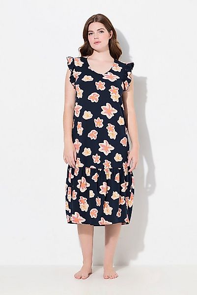 Ulla Popken Nachthemd Nachthemd Blüten V-Ausschnitt Flügelarm günstig online kaufen
