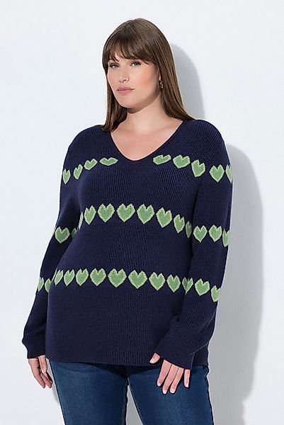Ulla Popken Strickpullover Pullover Herzen V-Ausschnitt Langarm günstig online kaufen