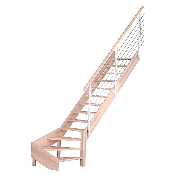 Treppe Mykonos Pro Buche Gew. R 90 cm Holz-Edelstahl-Geländer Weiß FSC® günstig online kaufen