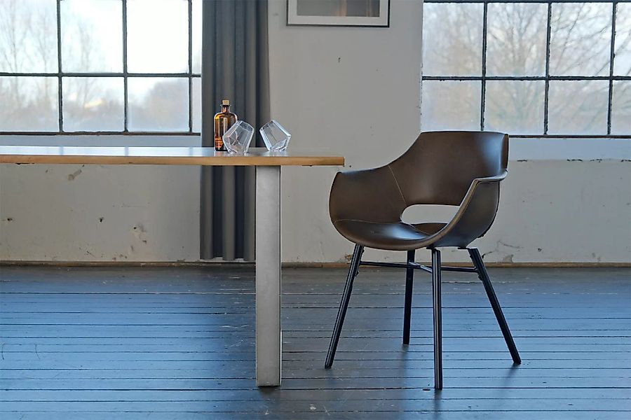 KAWOLA Essgruppe mit Esstisch Baumkante und Stühle ZAJA Kunstleder dunkelbr günstig online kaufen