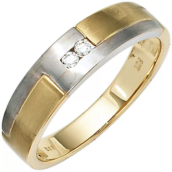 SIGO Herren Ring 585 Gold Gelbgold Weißgold mattiert 2 Diamanten Brillanten günstig online kaufen