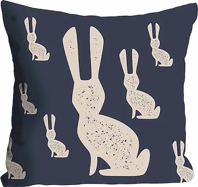 queence Dekokissen »Ulrik«, Kissenhülle,Weiße Hasen,Dunkelblau,Elegant,Mini günstig online kaufen