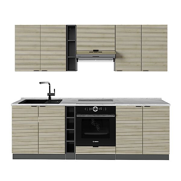 Vicco Fame-Line Küchenzeile Eiche Paneel/Anthrazit 235 cm AP Marmor günstig online kaufen