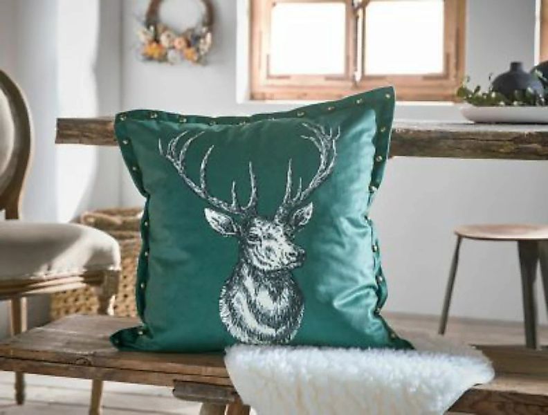 HOME Living Kissenhülle Rocking Deer Kissenhüllen grün-kombi Gr. one size günstig online kaufen