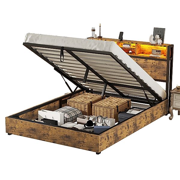 OKWISH Stauraumbett Funktionsbett Flachbett, hydraulischer Hebemechanismus günstig online kaufen