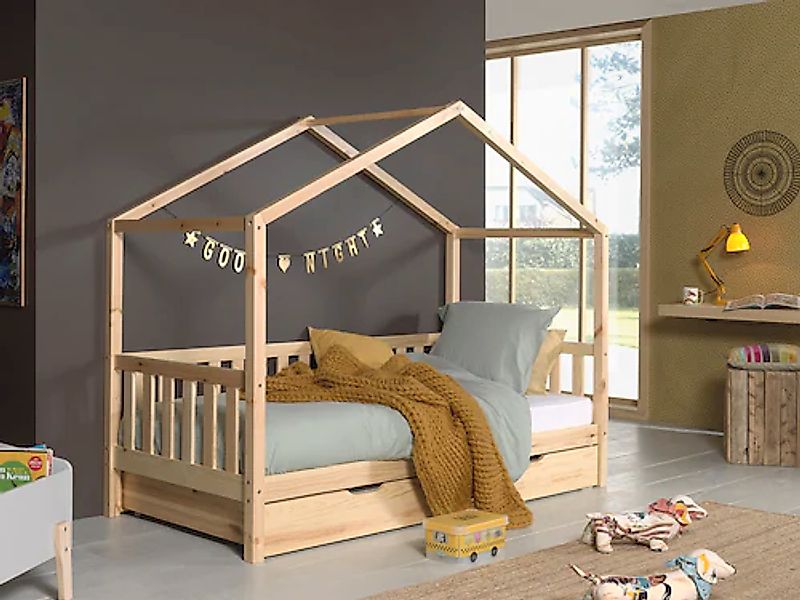 Vipack Hausbett "Dallas, mit Dachaufbau, Kiefer massiv, stabil gebaut", (B/ günstig online kaufen