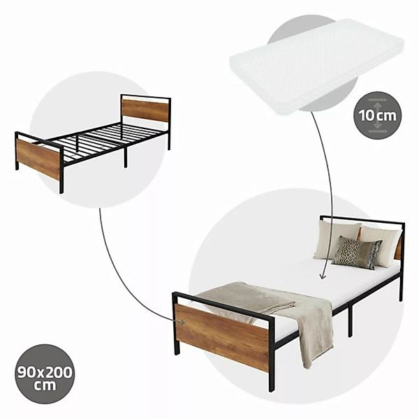 ML-DESIGN Metallbett Einzelbett mit Lattenrost Bettgestell mit Holz-Kopf- & günstig online kaufen