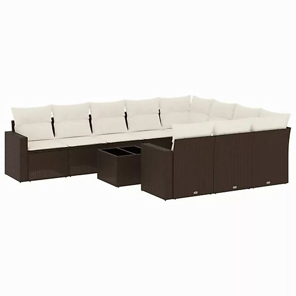 vidaXL Sofaelement 11-tlg. Garten-Sofagarnitur mit Kissen Braun Poly Rattan günstig online kaufen