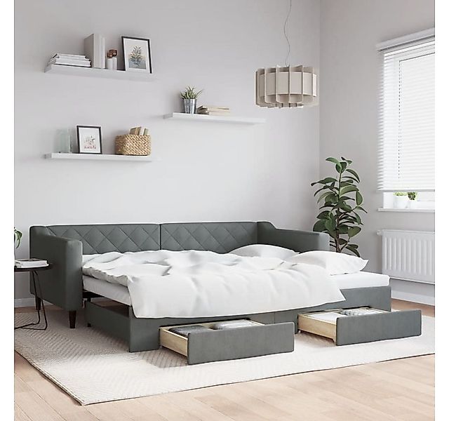 vidaXL Bett, Tagesbett Ausziehbar mit Schubladen Dunkelgrau 90x200 cm Stoff günstig online kaufen