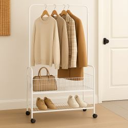 relaxdays Kleiderständer Rollbarer Kleiderständer mit 2 günstig online kaufen