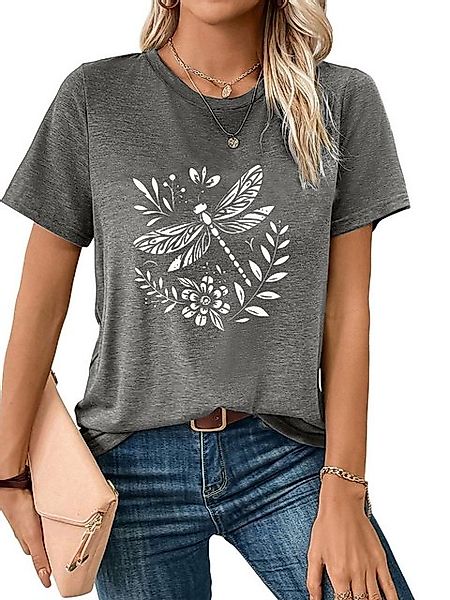 PYL T-Shirt Damen bequemes Sommer Kurzarmbluse Slim Fit Libelle Print-Shirt günstig online kaufen