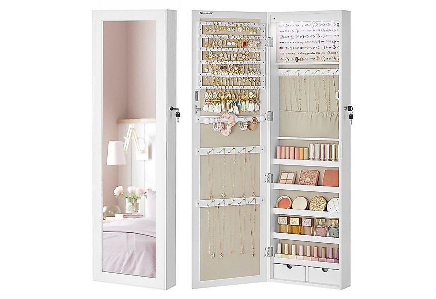 SONGMICS Schmuckschrank Spiegelschrank Wandspiegel Schmuck-Organizer mit LE günstig online kaufen