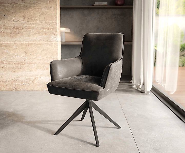 Drehstuhl Heira-Flex mit Armlehnen Bouclé Weiß Kreuzgestell konisch Schwarz günstig online kaufen