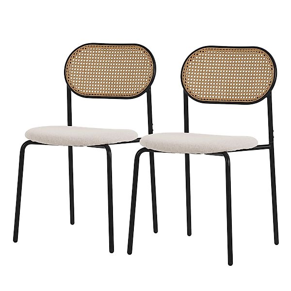 ML-Design Esszimmerstühle 4Er Set Beige mit Rattan Rückenlehne Gepolsterte günstig online kaufen
