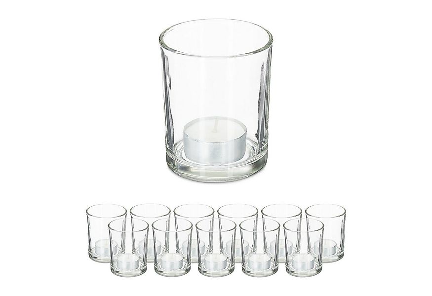 relaxdays Teelichthalter Teelichtgläser transparent im 12er Set günstig online kaufen