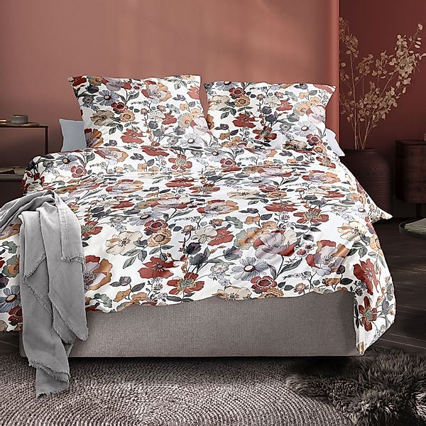 Irisette Mako Satin Bettwäsche Wave 8623-60 rot beige Blumen 135x200 günstig online kaufen