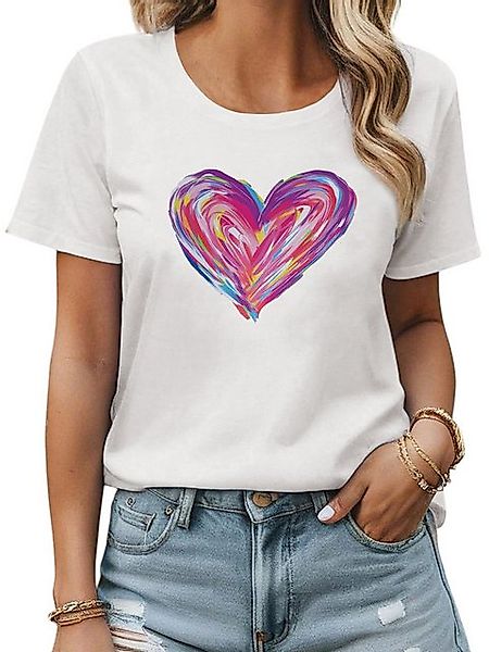 PYL Kurzarmbluse Damen Sommershirt Kurzarm mit Bunte Liebe Ausgefallene Tee günstig online kaufen
