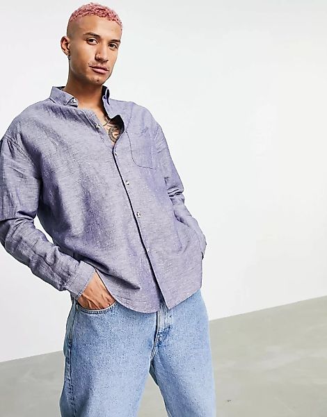 ASOS DESIGN – Oversize-Leinenhemd im Stil der 90er in Marineblau günstig online kaufen